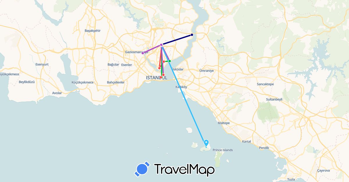 TravelMap itinerary: driving, bus, train, hiking, boat in Turkey (Asia)